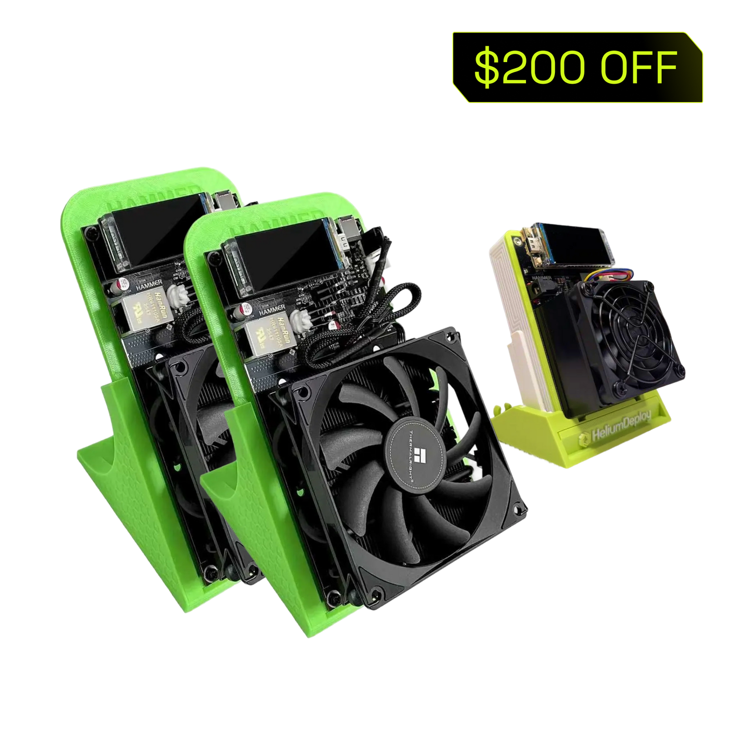 2 Hammer Miner DC06 (330 MH/s each) and 1 Hammer Miner DC02 (105 MH/s)