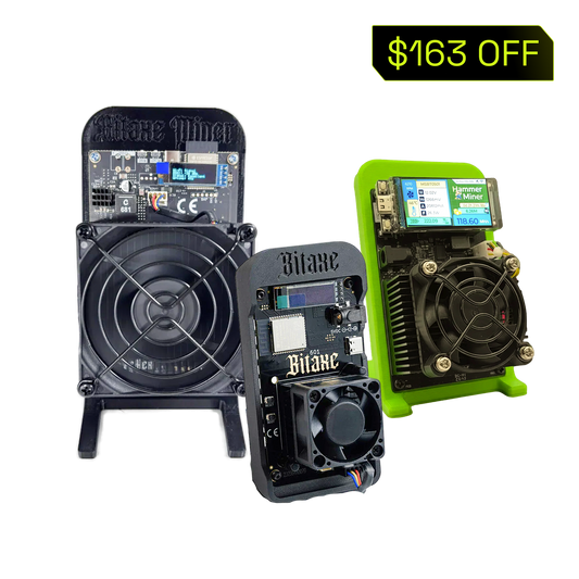 Bundle 3: Bitaxe Supra Hex (4.2TH/s), Bitaxe Gamma (1.2TH/s), Hammer Miner (105MH/s)