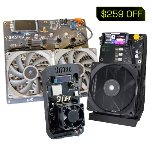 NerdOctaxe (12TH/s), NerdQaxe++ (6TH/s) and Bitaxe Gamma (1.2TH/s)