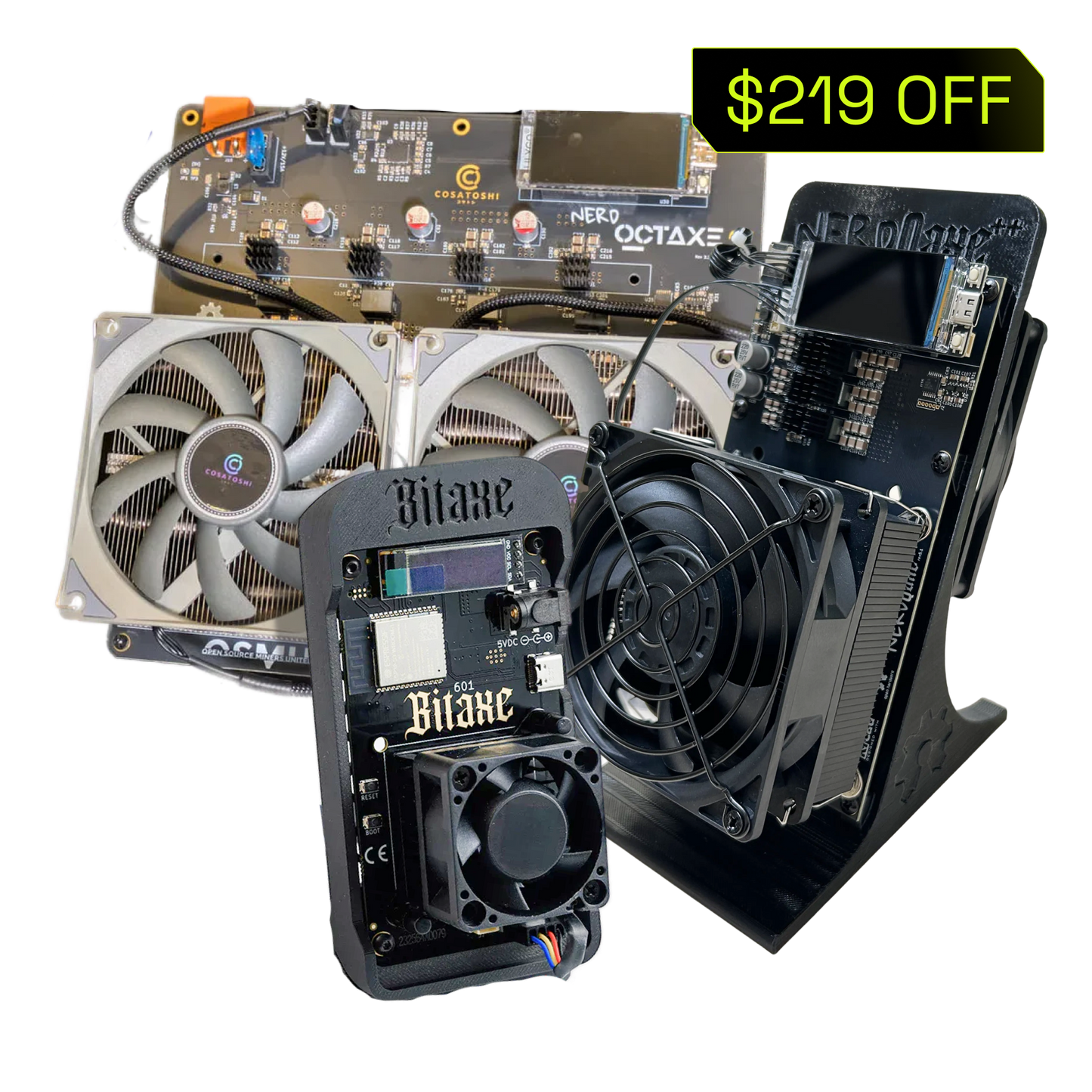 Bundle 4 Mining starting Kit: NerdOctaxe (12TH/s), NerdQaxe++ (6TH/s), Bitaxe Gamma (1.2TH/s)