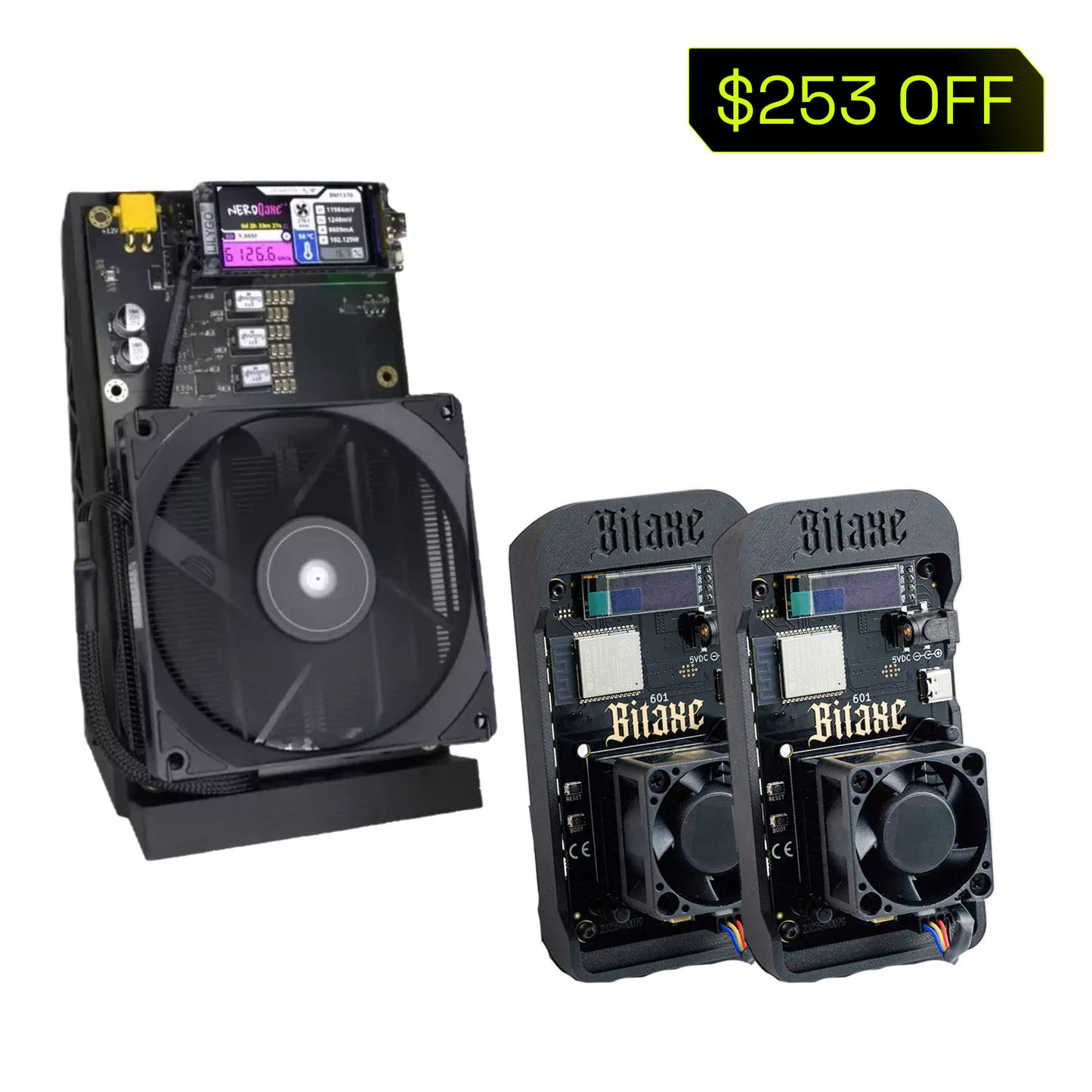 NerdQaxe++ (6TH/s) and 2 Bitaxe Gamma (1.2TH)