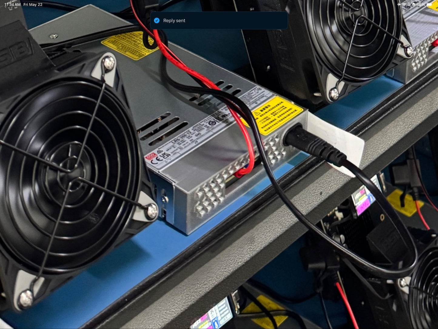 Meanwell LRS-350-12 PSU close-up — UL / CE / UKCA certified, the same supply Helium Deploy ships with every unit