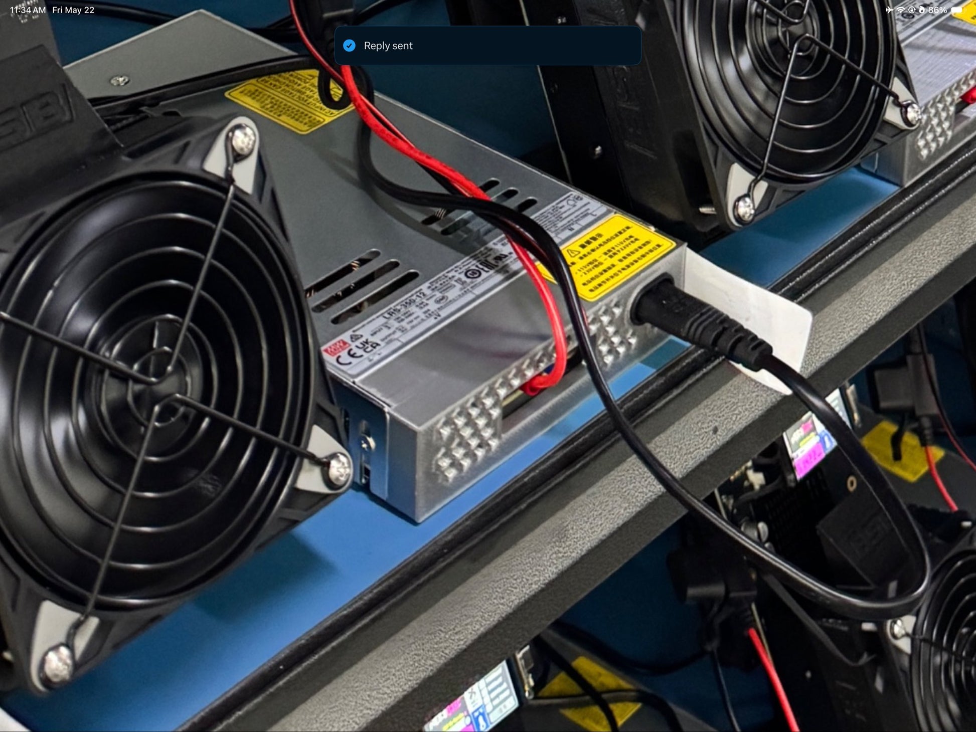 Meanwell LRS-350-12 PSU close-up — UL / CE / UKCA certified, the same supply Helium Deploy ships with every unit