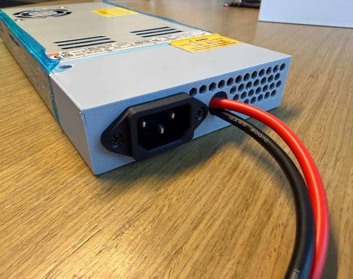 MEANWELL LRS-350-12 power supply with grounded 3-pin input and protection cover