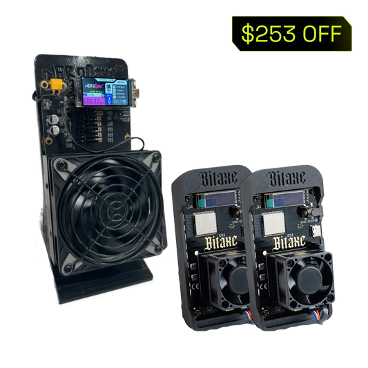 NerdQaxe++ (6TH/s) and 2 Bitaxe Gamma (1.5TH)