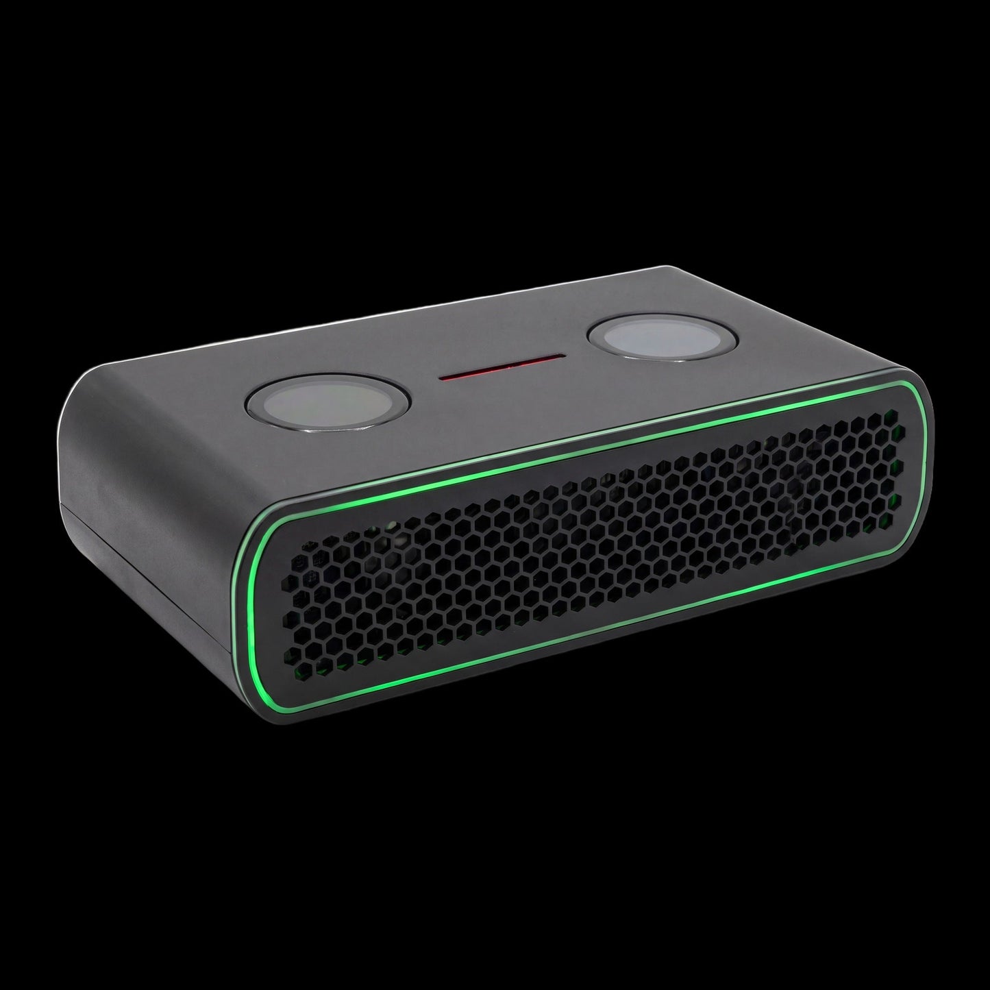 Hammer Miner Thor P3, front three-quarter view, green front LED strip lit