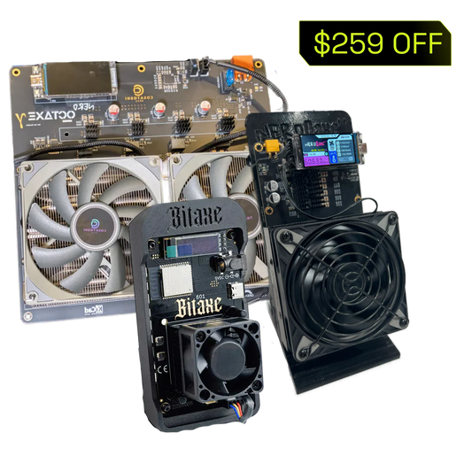 NerdOctaxe (12TH/s), NerdQaxe++ (6TH/s) and Bitaxe Gamma (1.5TH/s)